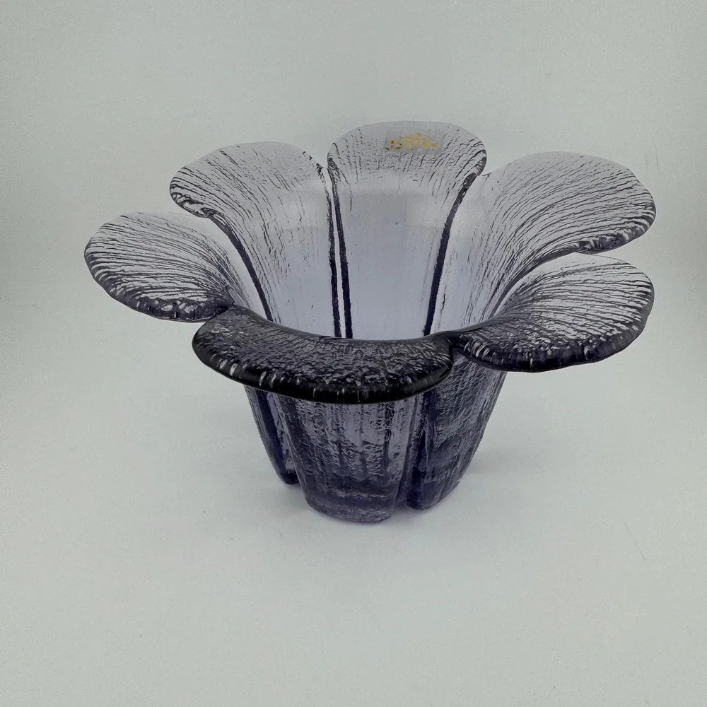 Viking Glass Epic Petal Bowl Amethyst Purple Excellent Mid Century Modern Label